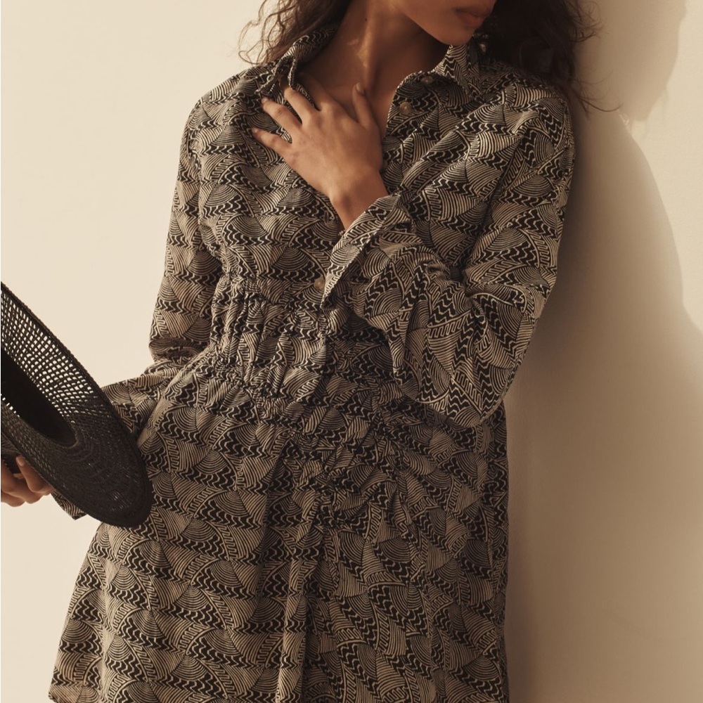 Anthropologie Black and Cream Patterned Shirt Dress